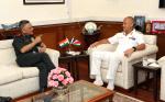 Chief of Defence Force, Seychelles Brigadier Michael Rosette calling on Chief of Defence Staff General Anil Chauhan in New Delhi on October 28, 2023.