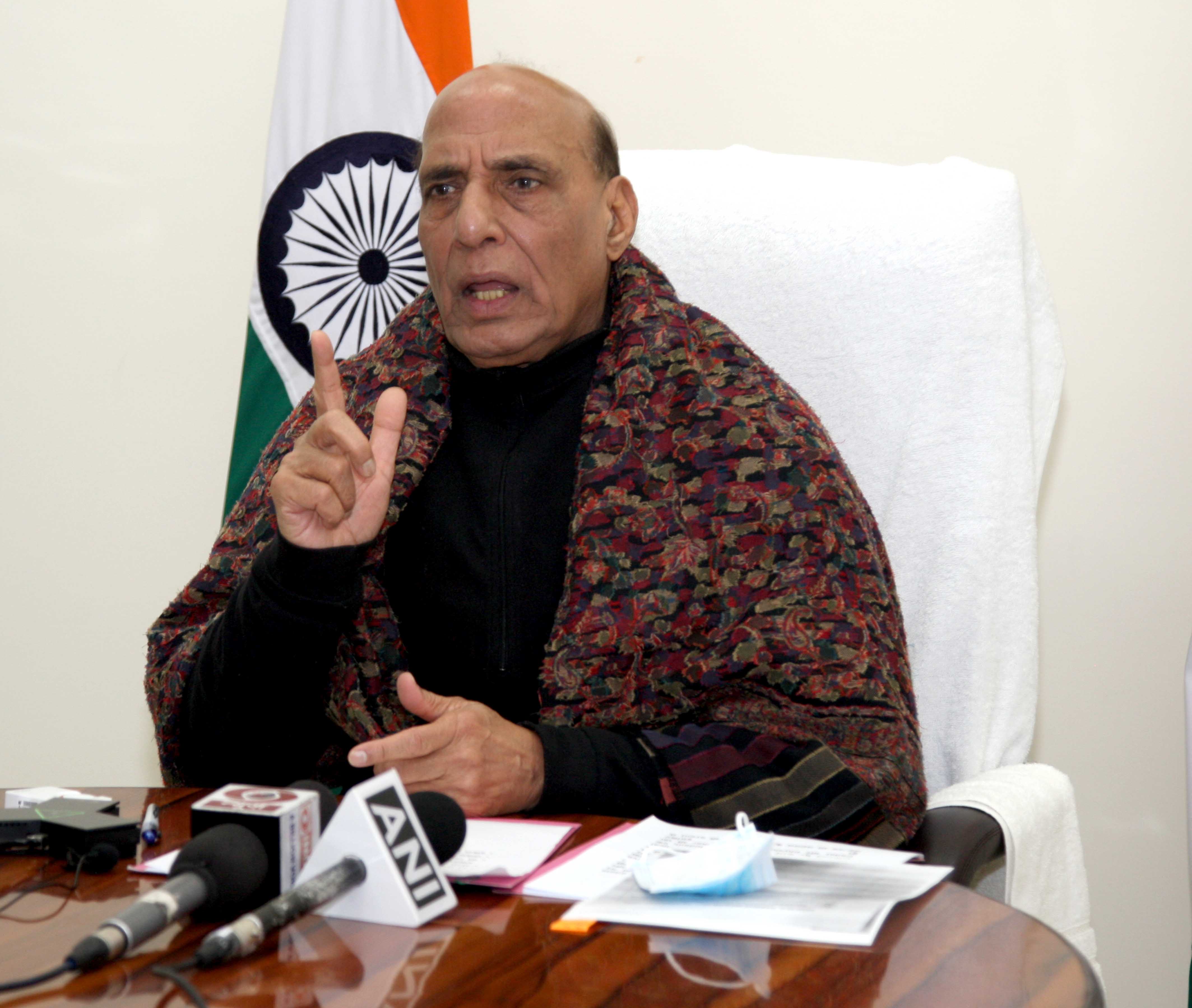 Raksha Mantri Shri Rajnath Singh virtually interacting with the cadets of National Cadet Corps (NCC), taking part in the Republic Day Camp 2022, on January 22, 2022.