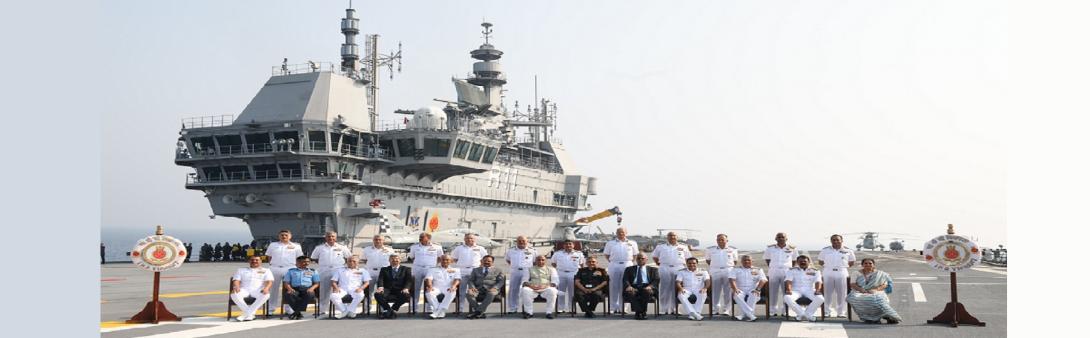 Glimpses of Naval Commanders’ Conference, addressed by Raksha Mantri Shri Rajnath Singh, aboard India’s first aircraft carrier INS Vikrant on March 06, 2023. Also seen are Raksha Rajya Mantri Shri Ajay Bhatt, Chief of Defence Staff General Anil Chauhan, C