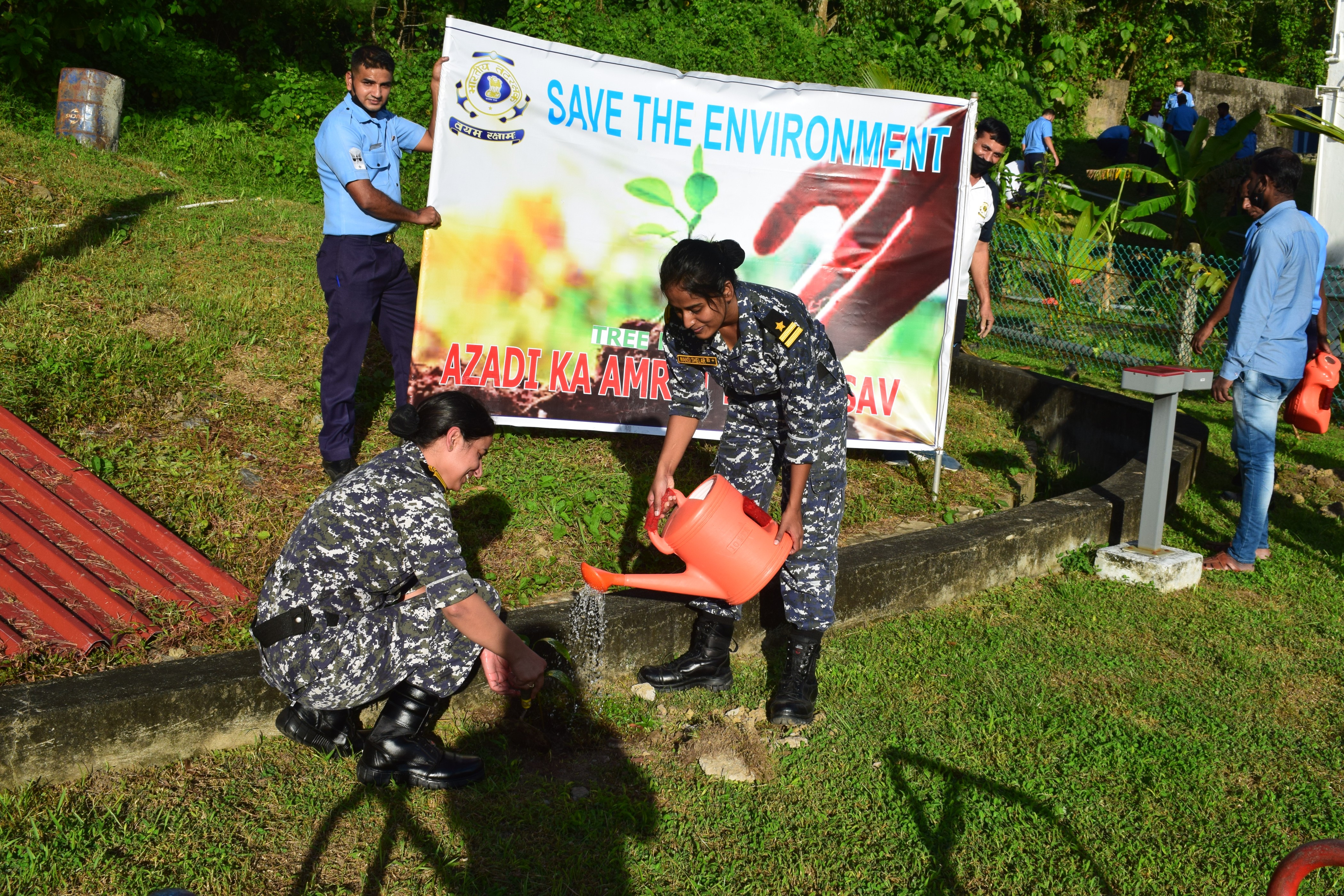 Tree plantation drive conducted by the staff of Indian Coast Guard to protect the environment. Varieties of trees planted during drive. The drive was conducted as a part of Azadi ka Amrit Mahotsav.