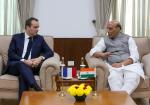Raksha Mantri Shri Rajnath Singh with Minister of Armed Forces of the French Republic Mr Sebastien Lecornu ahead of the India-France Annual Defence Dialogue in New Delhi on November 28, 2022.