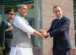Raksha Mantri Shri Rajnath Singh receiving Minister of Armed Forces of the French Republic Mr Sebastien Lecornu ahead of the India-France Annual Defence Dialogue in New Delhi on November 28, 2022.