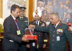 Chief of the Army Staff General Manoj Pande making a contribution to the Armed Forces Flag Day Fund in New Delhi on December 06, 2022 ahead of Armed Forces Flag Day. 