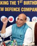 Raksha Mantri Shri Rajnath Singh virtually addressing the officers and employees of the seven defence companies, carved out of Ordnance Factory Board, at a meeting organised in New Delhi on September 30, 2022 to mark the completion of one year of their operations.