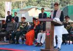 Raksha Mantri Shri Rajnath Singh addressing the Veterans’ Rally in Dehradun on the occasion of 7th Armed Forces Veterans’ Day on January 14, 2023. 