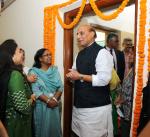 Raksha Mantri Shri Rajnath Singh interacting with MoD employees following the inauguration of ‘Ladies Room’ at South Block in New Delhi on October 26, 2023.