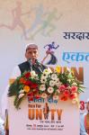 Raksha Mantri Shri Rajnath Singh addressing the gathering at ‘Run for Unity’ event organised in Lucknow, Uttar Pradesh on the occasion of 148th birth anniversary of Sardar Vallabhbhai Patel on October 31, 2023.