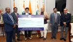 Raksha Mantri Shri Rajnath Singh receiving final dividend cheque of Rs 23.15 crore for Financial Year 2022-23 from MIDHANI in New Delhi on December 29, 2023.