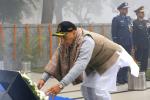 Raksha Mantri Shri Rajnath Singh laying a wreath at the War Memorial in Air Force Station, Kanpur on the occasion of 8th Armed Forces Veterans’ Day on January 14, 2024.