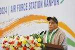 Raksha Mantri Shri Rajnath Singh addressing the ex-servicemen at Air Force Station, Kanpur on the occasion of 8th Armed Forces Veterans’ Day on January 14, 2024.