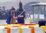 Raksha Rajya Mantri Shri Ajay Bhatt paying floral tributes at the Gandhi Smriti in New Delhi on the occasion of Martyrs’ Day on January 30, 2024.
