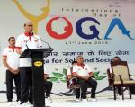 Raksha Mantri Shri Rajnath Singh addressing the gathering at 1 Corps in Mathura, Uttar Pradesh on the occasion of 10th International Day of Yoga on June 21, 2024. Also seen is Chief of the Army Staff General Manoj Pande.
