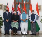 Raksha Mantri Shri Rajnath Singh and External Affairs Minister Dr S Jaishankar with Minister for Defence of Australia Mr Peter Dutton and Minister for Foreign Affairs of Australia Ms Marise Payne before the inaugural 2 plus 2 Ministerial level meeting between India and Australia in New Delhi on September 11 2021