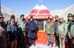 Raksha Mantri Shri Rajnath Singh inaugurating Class 70 Shyok Setu, at an altitude 14,000 feet, on D-S-DBO Road in Ladakh on October 28, 2022.  
